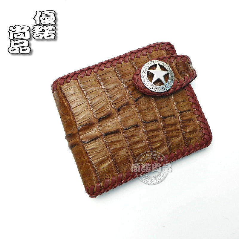 diy深棕色鳄鱼皮男款短钱夹