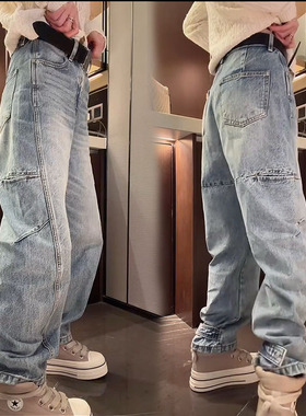 2026春季新品欧货浅色老爹裤显瘦束脚裤高腰牛仔裤女weisu57315