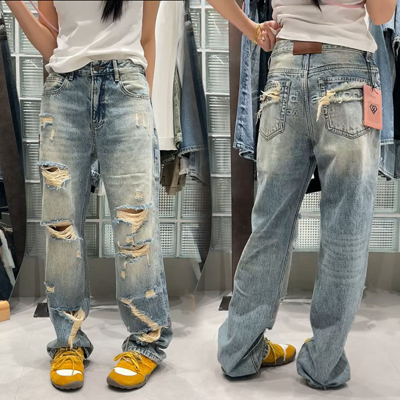 weisu唯速57530#夏季新款欧货水洗破洞大王字母网红洋气牛仔裤女