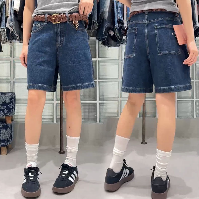 weisu唯速521010#欧货洋气中裤深蓝色五分裤弹力显瘦高腰牛仔裤女