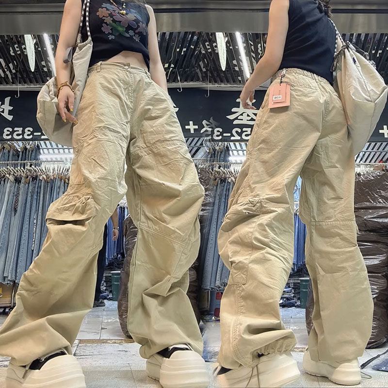 weisu唯速57460春夏新款美式卡其色休闲裤宽松紧腰网红工装裤女潮
