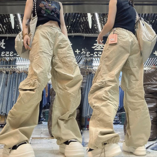 weisu唯速57460春夏新款美式卡其色休闲裤宽松紧腰网红工装裤女潮