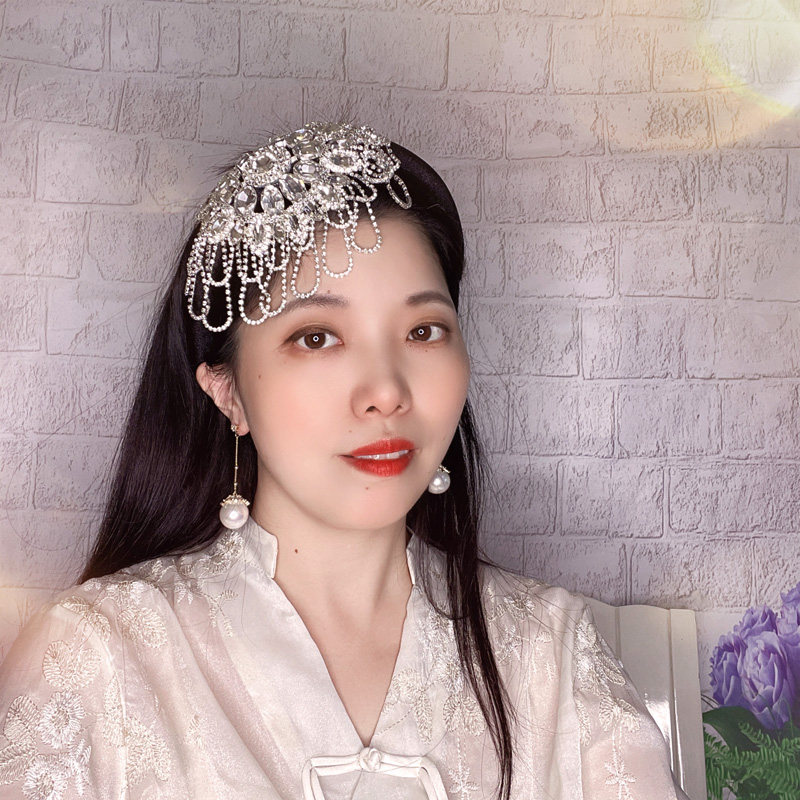 原创手工水钻流苏发箍女镶钻半帽