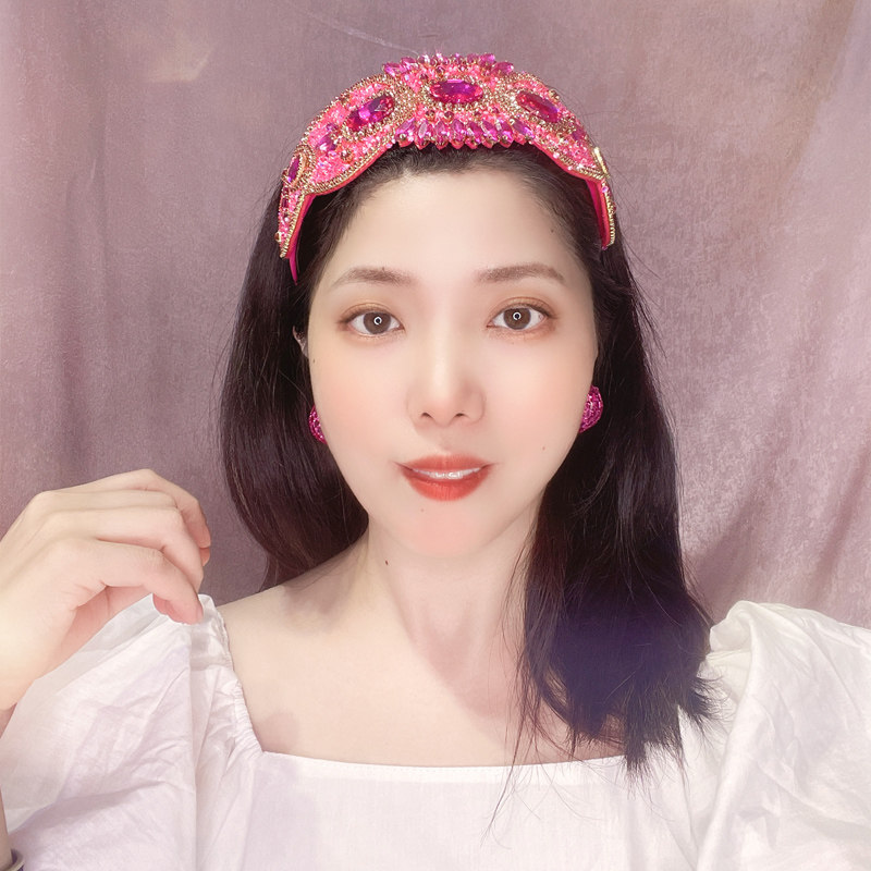 发箍多巴胺玫红水钻发卡宽边带齿