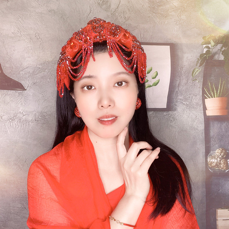 复古红色水晶流苏发箍带齿发卡