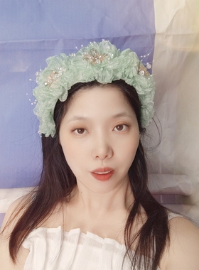 原创粉色串珠花朵发箍女仙女发饰
