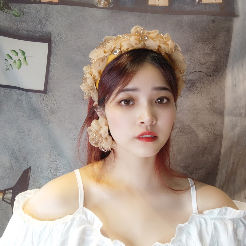 发箍蕾丝水晶花森系香槟高级发卡