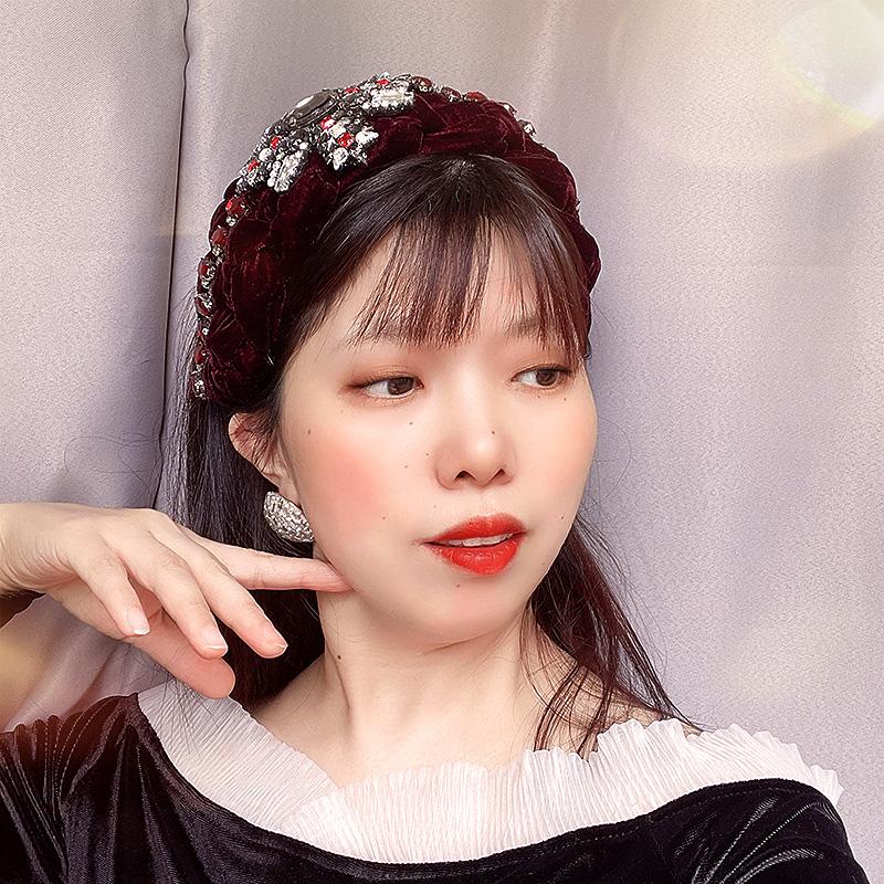 原创紫色镶钻水晶花朵发箍女带齿