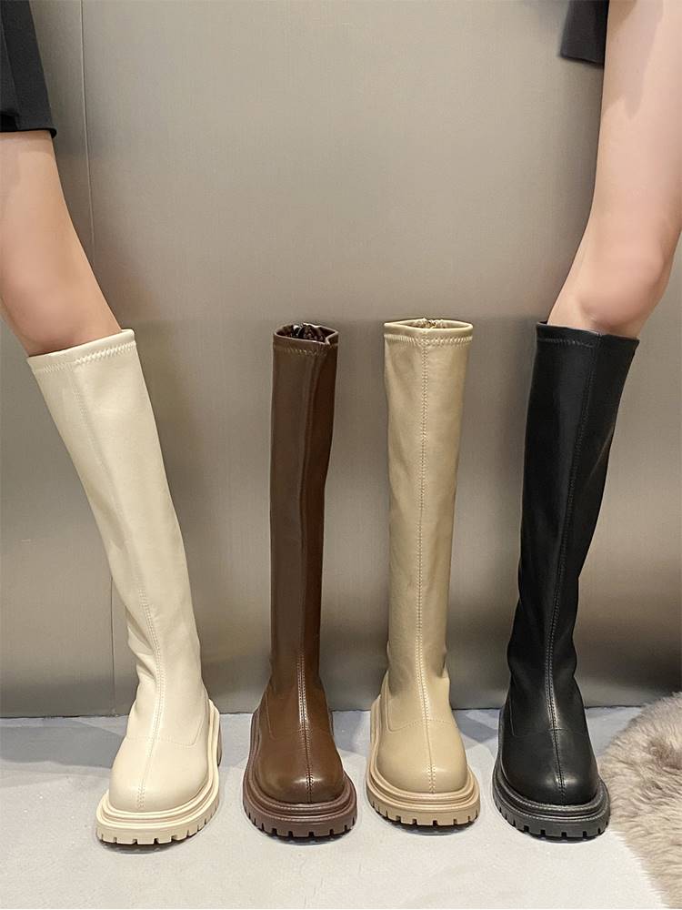 不过膝长筒靴女小个子女鞋复古黑色马丁厚底高筒骑士靴子显瘦长靴