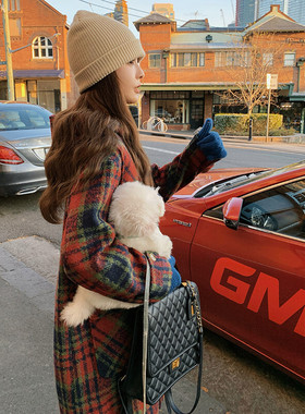 爆款现有买家秀2024冬季格子连帽休闲长款大衣2C098-8936P185K298