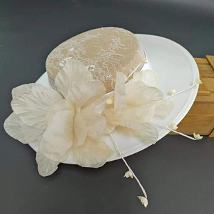 英伦复古礼帽新娘造型纯手工制作花朵可调形旅拍写真户外平顶帽