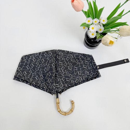 简约狗狗线条三折晴雨伞手动开合竹节弯钩手柄晴雨两用便携折叠伞