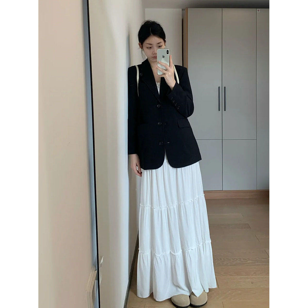 175高个子加长版白色半身裙女春夏垂感法式a字百搭设计感高腰长裙