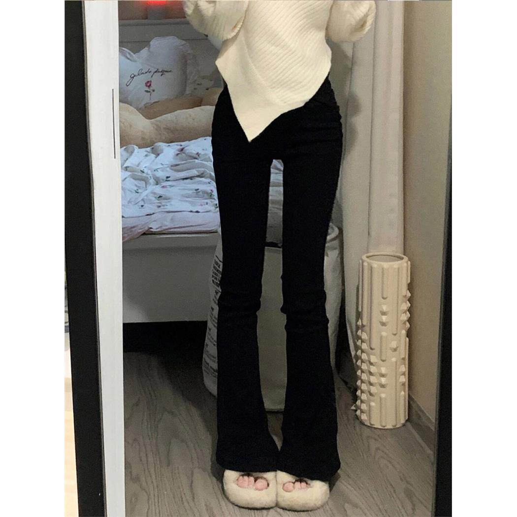 黑色微喇叭裤女春季新款小个子裤子高街ins潮高腰显瘦牛仔马蹄裤
