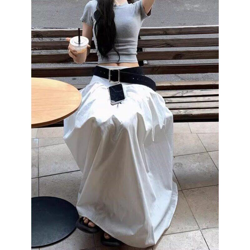 大尺码法式白色高腰半身裙夏季小个子绝美a字长裙显瘦白月光裙裙