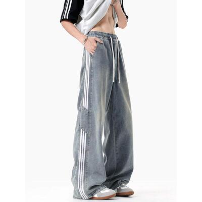 三条杠条纹牛仔裤女2025