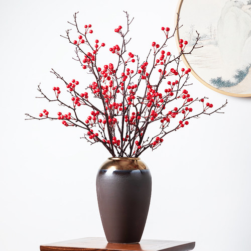 仿真红浆果假花果实客厅家居摆件插花黄色沙棘果枝干植物仿真花 - 封面