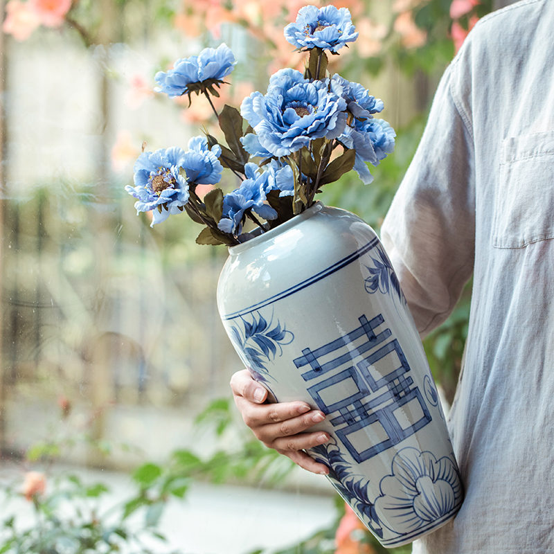 喜字仿古中式风小装饰青花瓷花瓶