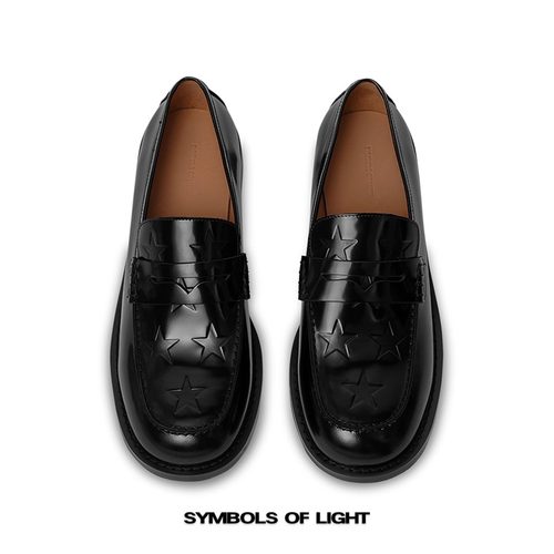 一脚蹬压纹星星牛皮乐福鞋