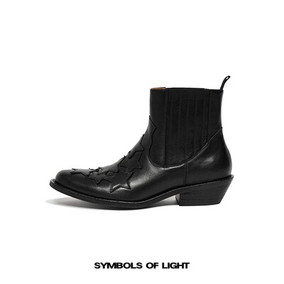 SYMBOLS OF LIGHT小牛皮短靴 刺绣星迹切尔西靴 小众休闲男女皮靴