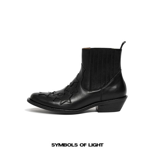 SYMBOLS OF LIGHT小牛皮短靴 刺绣星迹切尔西靴 小众休闲男女皮靴