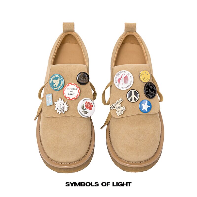 SYMBOLS OF LIGHT 翻盖徽章休闲皮鞋 德比牛皮反绒厚底低帮大黄靴