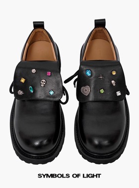 SYMBOLS OF LIGHT原创鞋舌翻盖增高德比鞋牛皮圆头厚底鞋休闲皮鞋