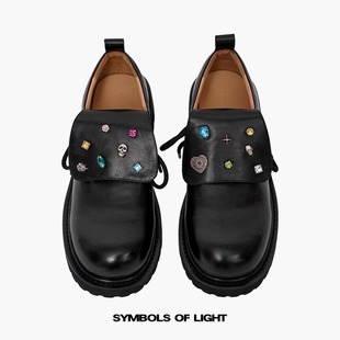 休闲皮鞋 LIGHT原创鞋 牛皮圆头厚底鞋 舌翻盖增高德比鞋 SYMBOLS