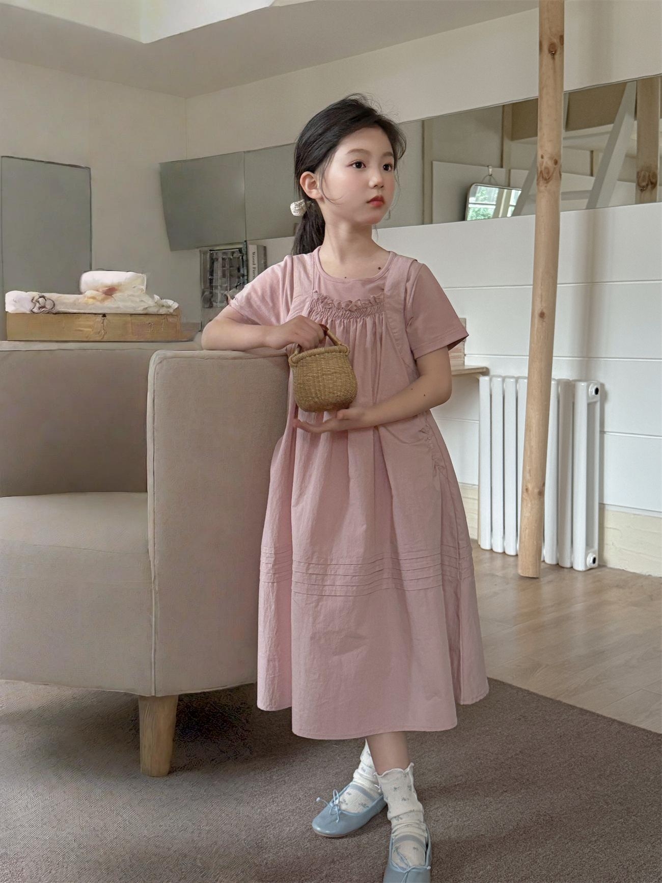 女童2025夏季新款江南风儿童背心裙洋气百搭套装纯棉简约女孩裙子