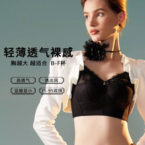 文胸无钢圈薄棉款大胸显小五排扣