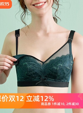 薄款bra哺乳内衣女大码上开扣胸罩全罩杯EF 大胸显小孕妇文胸黑色