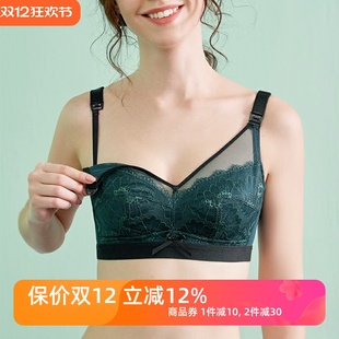大胸显小孕妇文胸黑色 上开扣胸罩全罩杯EF 薄款 bra哺乳内衣女大码