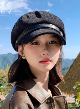 韩系皮带扣八角帽女秋冬季简约时尚报童帽英伦风潮流百搭贝雷帽潮