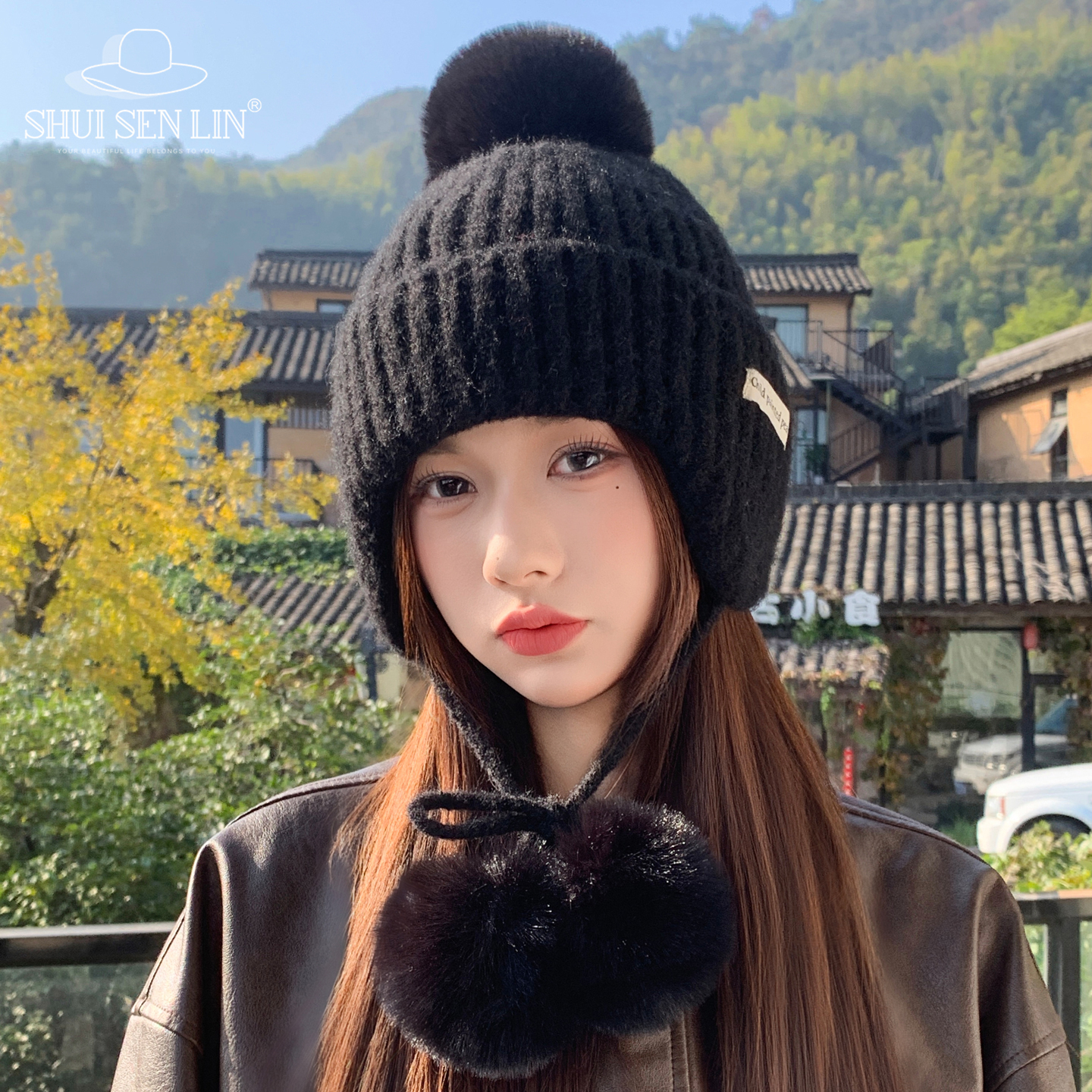 学生甜美可爱护耳针织帽子