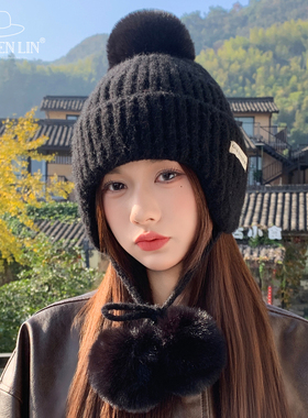学生甜美可爱护耳针织帽子