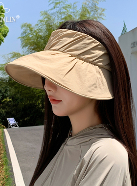夏季褶皱大帽檐防晒空顶帽时尚简约可卷便携出游户外遮阳帽女百搭