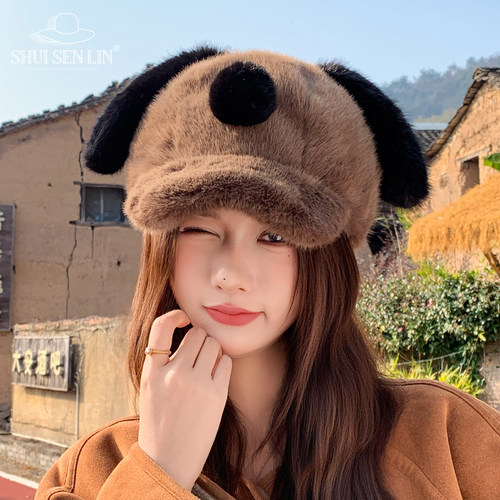 毛绒鸭舌帽子加厚保暖甜美可爱