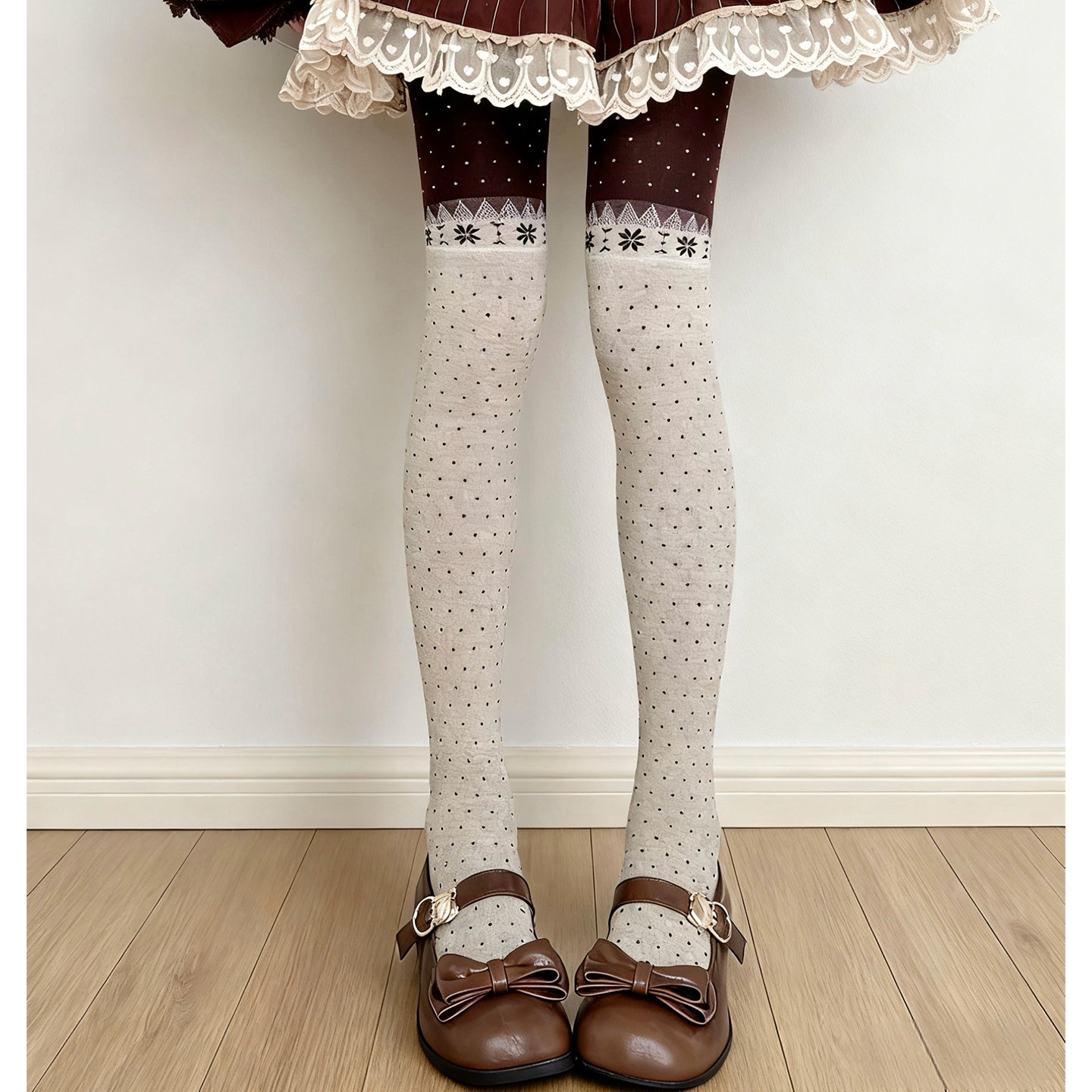 Lolita巧克力色复古拼色波点针织连裤袜秋冬加厚米白打底袜女雪花,女士内衣/男士内衣/家居服,连裤袜/打底袜,淘宝优惠券,粉丝福利购,淘宝优惠卷