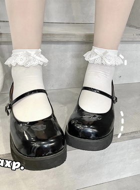 天鹅绒薄款纯欲蕾丝花边短袜子女Lolita蝴蝶结甜美可爱jk中筒白色