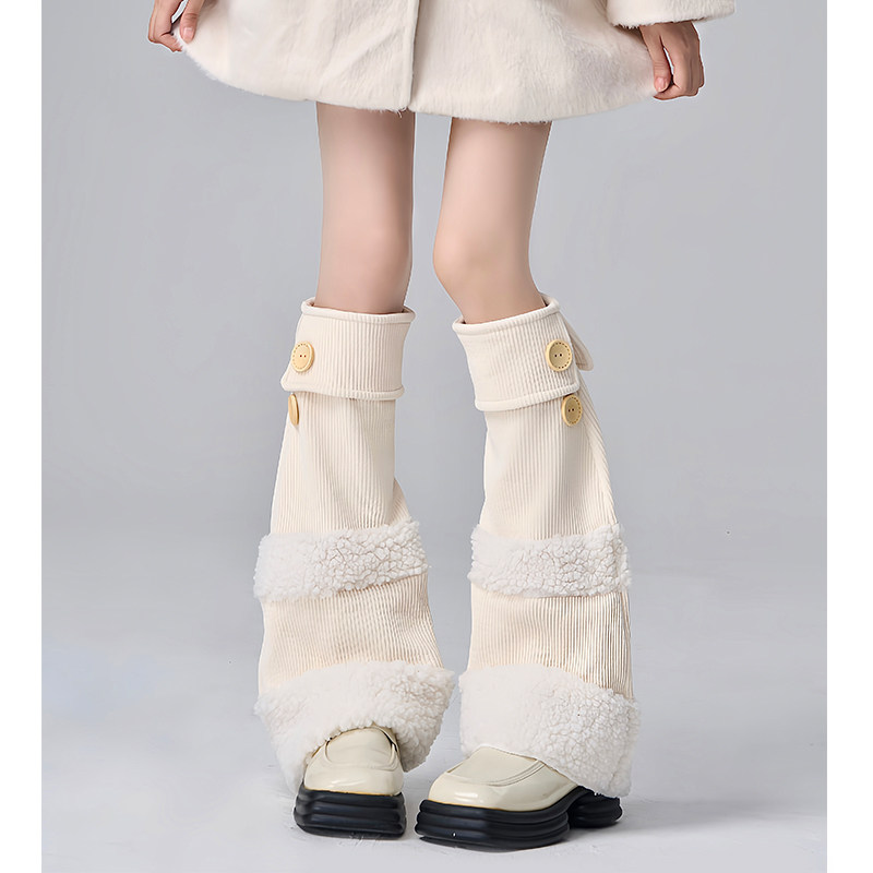 原创羊羔毛拼接袜套lolita可爱毛绒秋冬纽扣腿套日系复古竖条加厚,女士内衣/男士内衣/家居服,中筒袜,淘宝优惠券,粉丝福利购,淘宝优惠卷