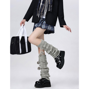 JK灰色麻花长筒过膝袜套高筒可爱毛球日系学生洛丽塔松垮堆堆腿套