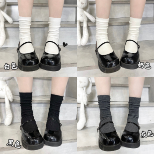 黑白百搭春秋夏ins复古可爱学生制服短袜 jk纯色堆堆中筒袜女四季