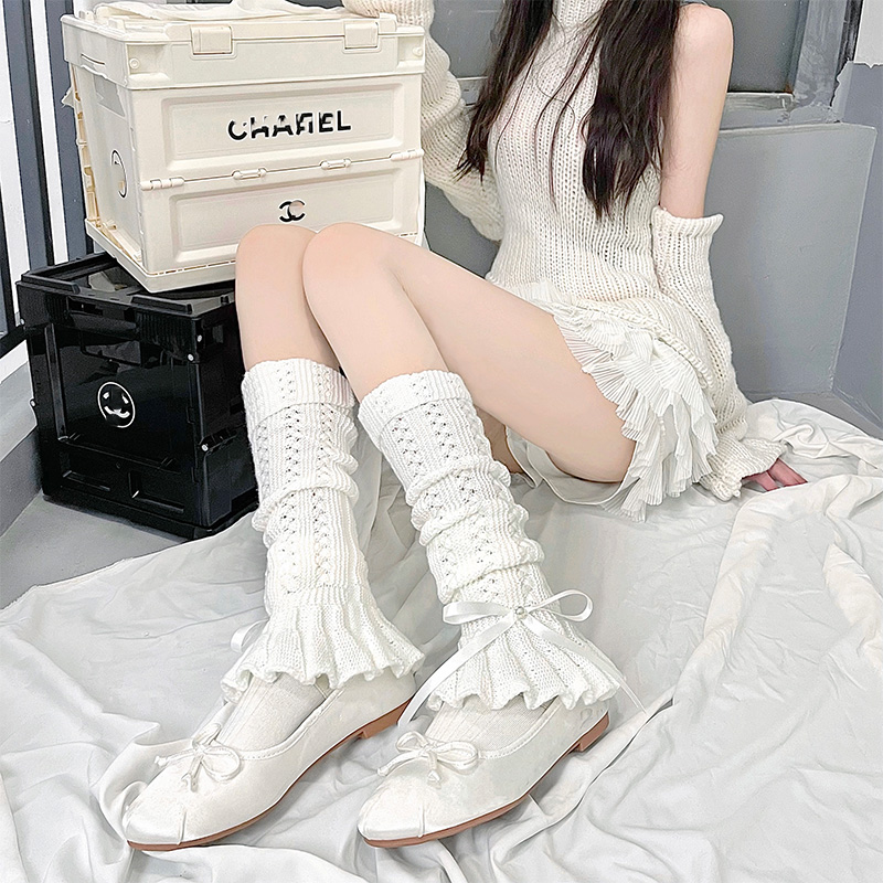 纯欲风蝴蝶结花边腿套