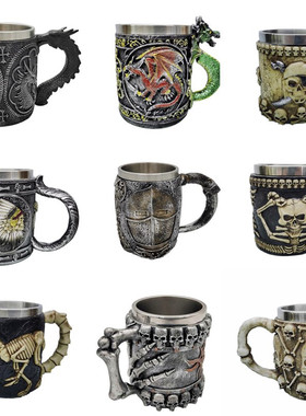 外贸原单树脂骷髅杯Skull goblet 不锈钢骷髅头啤酒杯茶杯 马克杯