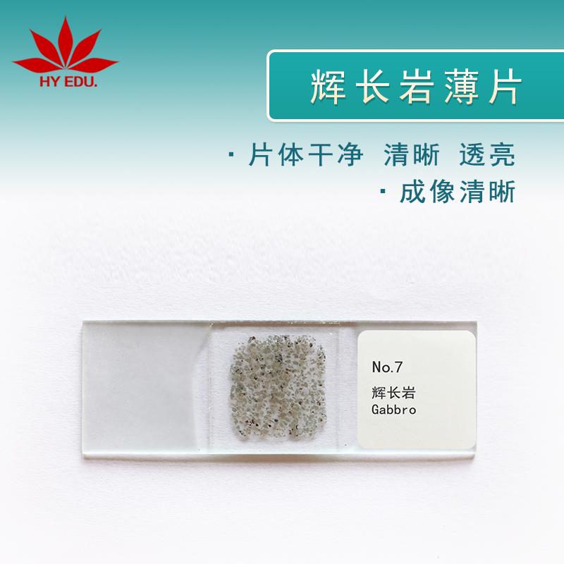 辉长岩磨片显微镜观察教学研究地质学单片岩石薄片学生实验