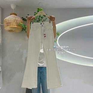显瘦高腰弹力牛仔裤 x2米白色微喇拖地裤 修身 韩版 子 女2025春夏新款