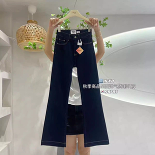 显瘦高腰弹力拖地牛仔裤 修身 女2025秋冬新款 HX2G大长腿深蓝喇叭裤