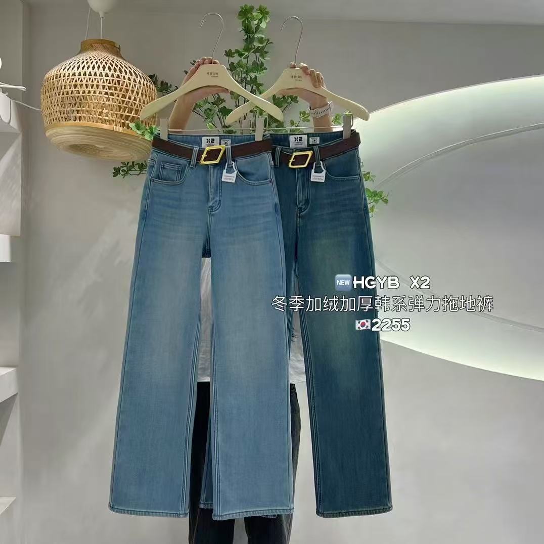 阔腿裤拖地裤加绒加厚牛仔冬季x2