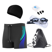 男士 泳池温泉防尴尬泳镜泳帽泳衣套餐 有抽绳有大码 游泳裤 平角泳裤