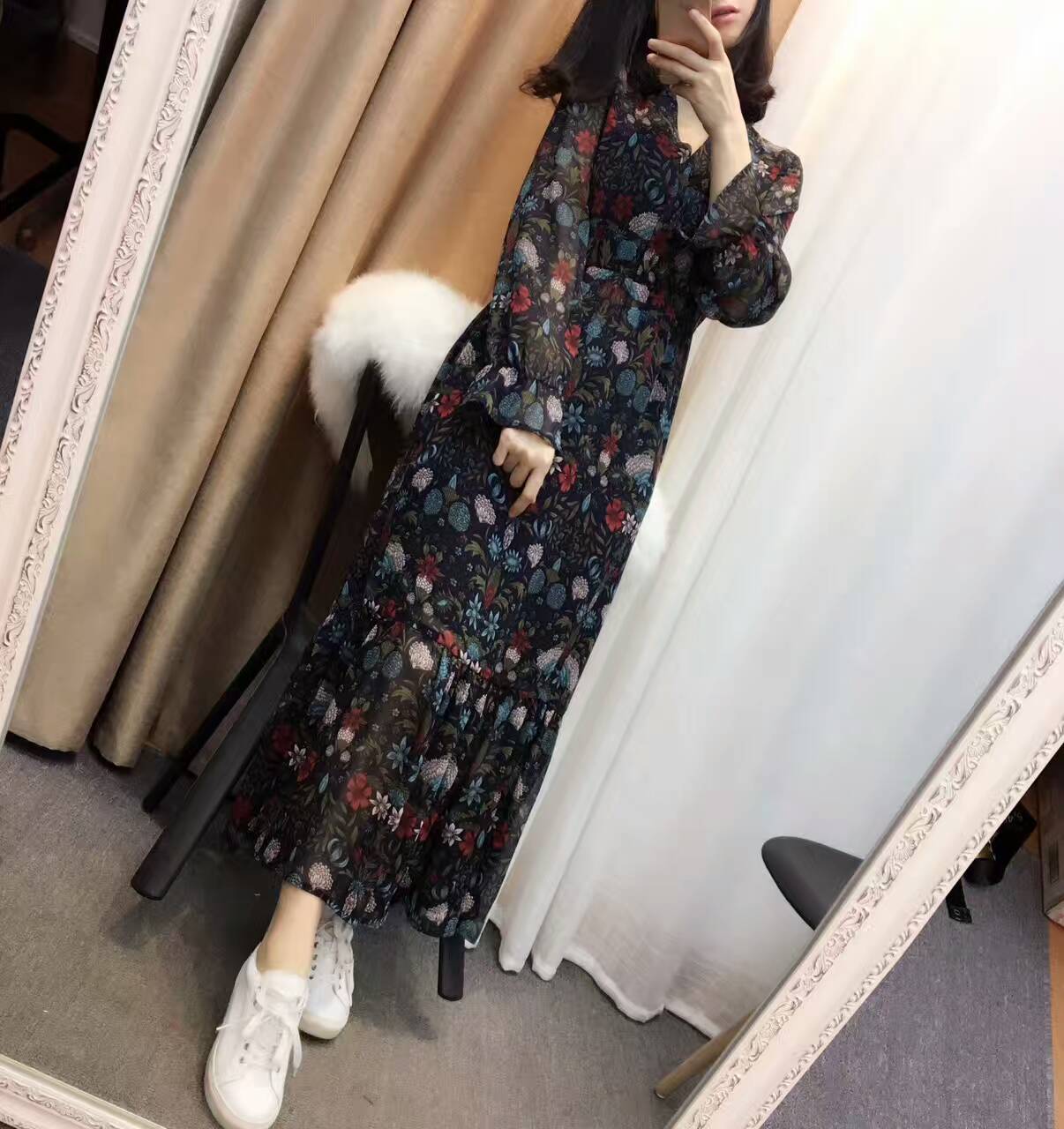 2017春装新款气质显瘦淑女碎连衣裙